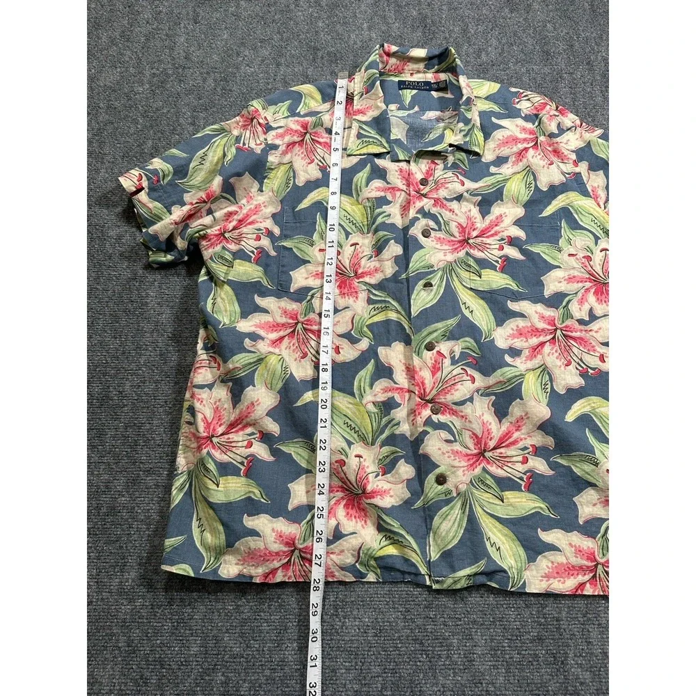 Polo Ralph Lauren Men's 2XL Button Up Camp Shirt Floral AOP Linen Blend Loop